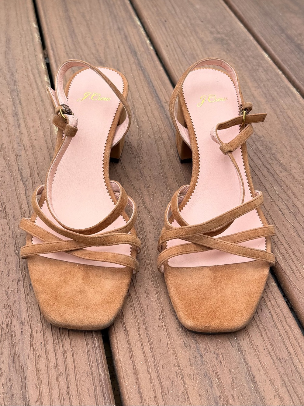 J. Crew Camel Odette Suede Strappy Block Heel Sandals 9.5